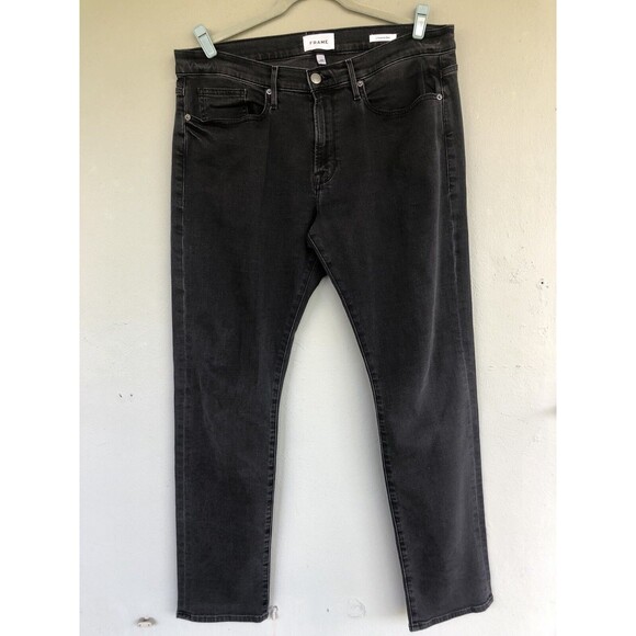 FRAME Jeans Mens 36x32 L’Homme Slim Straight Black Wash Stretch Preppy Street - Picture 1 of 14